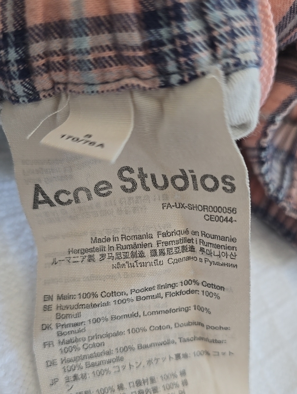 Acne Studios Plaid Cotton Flannel Shirt Shorts Set Pink Blue 100% Cotton #Z - Picture 8 of 16